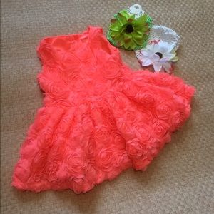 Baby Size Pink Flower Dress & Flower Cap Bundle